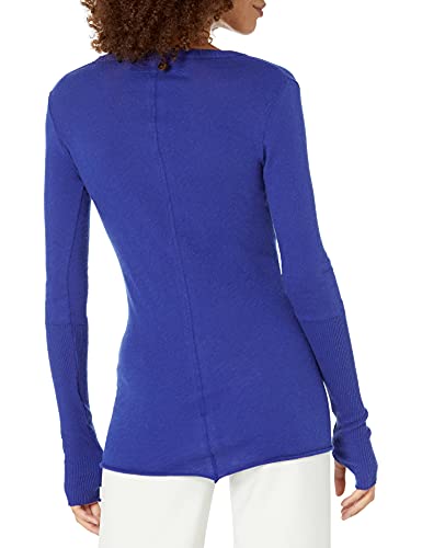 Enza Costa womens Cashmere Long Sleeve Cuffed V-neck Top With Thumbhole T Shirt, Baltic, X-Small US