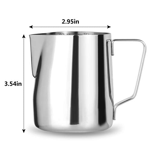 Milk Frothing Pitcher, Espresso Steaming Pitcher 12oz,Espresso Machine Accessories,Stainless Steel Milk Coffee Cappuccino Barista Steam Pitchers Milk Jug Cup with Decorating Pen Latte Art