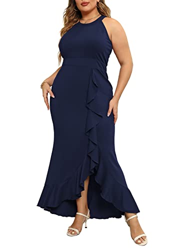 Keluummi Plus Size Long Wedding Guest Dresses for Curvy Women, Formal Evening Gown, Sleeveless Cocktail Dress, Mermaid(14 Plus, Black)