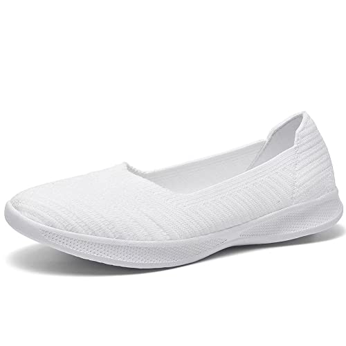 konhill Women's Slip on Loafers - Comfy Walking Tennis Low-Top Ballet Flat Nurse Shoes Casual Sneakers 5.5 US Light Gray,36