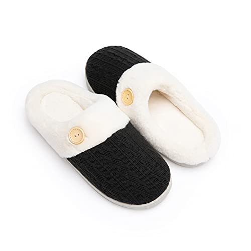 Chantomoo Womens Slipper Warm Comfy Memory Foam House Slippers Knitted Shoes Faux Fur Lined Anti-Skid Rubber Sole Bedroom Cozy Indoor Outdoor Slippers Yellow Size 11 12 10.5