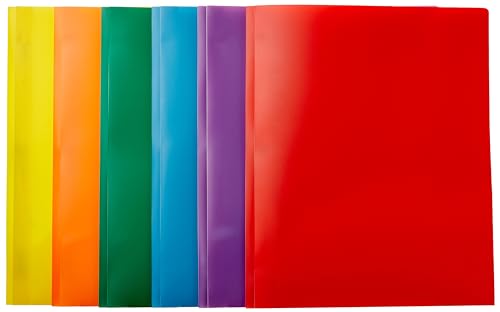 Amazon Basics Heavy Duty Plastic Folders with 2 Pockets for Letter Size Paper, Red and Blue, 2-Pack