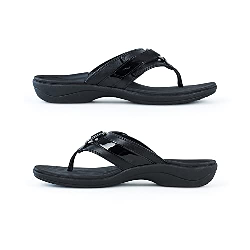 Powerstep ArchWear, Arch Supporting Thong Sandal, Women's Orthotic Casual Flip Flop, Dress Black, 6