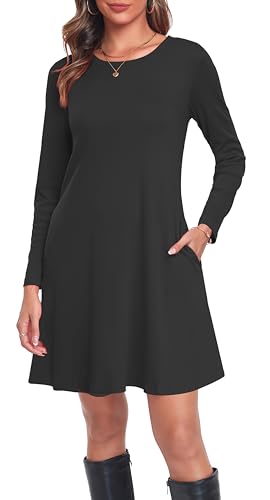Moskill Long Sleeve Tshirt Dresses for Women with Pockets Casual Loose Swing Dress 3X-Large Mauve