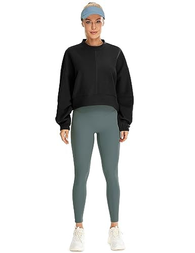 icyzone Women's Oversized Fleece Lined Sweatshirt Cropped Soft Drop Shoulder Crewneck Pullover (Grass Green, S)