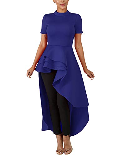 Womens Casual Short Sleeve Irregular Hem Ruched Blouse Asymmetrical Tee Shirts Dress Long Tunic Tops, Purple, 3X-Large