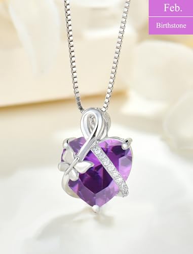JIWOY Butterfly Necklace Sterling Silver Infinity Pendant Love Heart Created Amethyst Jewelry for Women