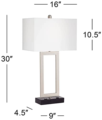 360 Lighting Todd Modern Table Lamp with Hotel Style USB and AC Power Outlet in Base 30" Tall Brushed Nickel Rectangle White Shade for Living Room Bedroom House Bedside Nightstand Home