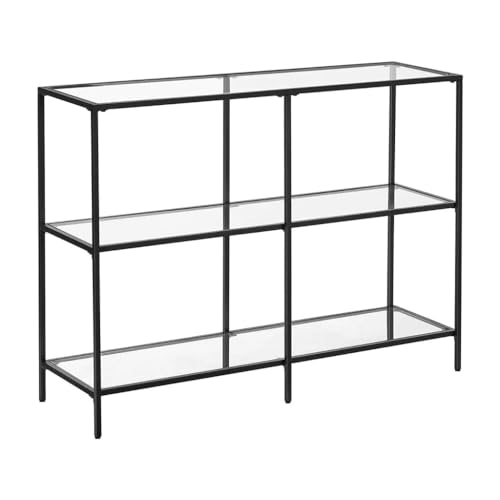 VASAGLE 39.4 Inch Console Table with 3 Shelves, Sofa Table, Entryway Table, Metal Frame, Tempered Glass Shelf, Modern Style, for Entryway Living Room Bedroom, Classic Black and Transparent ULGT027B01