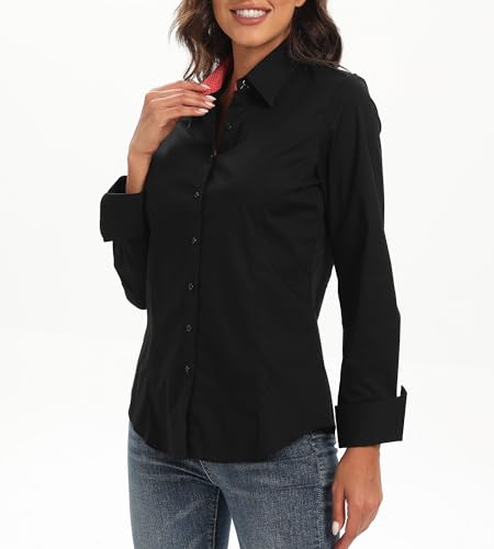 Esabel.C Womens Button Down Shirts Long Sleeve Regular Fit Stretch Work Blouse Purple S