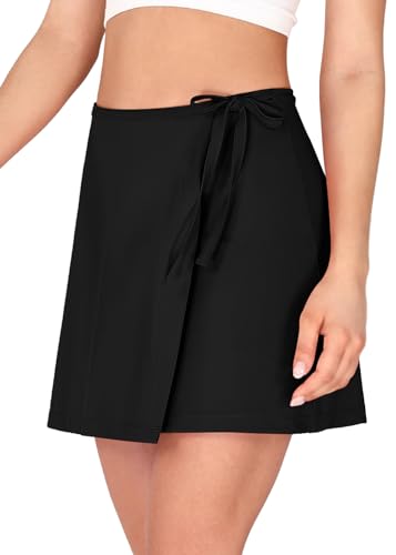 ODODOS Wrap Skorts for Women Built-in Shorts High Waist Tennis Skirts with Pockets for Casual Athletic Golf, Black, Small