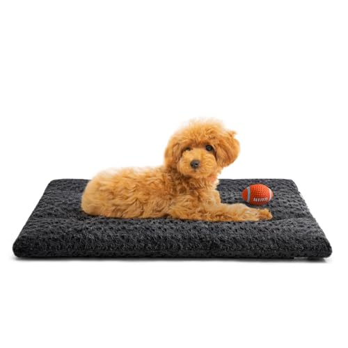 VERZEY Dog Beds Crate Pad Mat for Small Dogs,Fits Dog Crate Kennel Cage,Comfortable Soft Fluffy Cushion, Anti-Slip Pets Puppy Cat Pillow Bed (24" L x 18" W, Dark Gray)