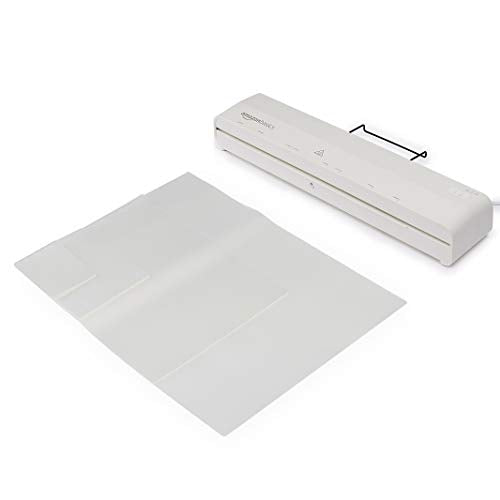 Amazon Basics 12-Inch Thermal Laminator Machine with Rapid Warm-Up (1 min), 20 Assorted Laminating Pouches Included, White