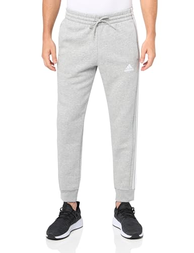 adidas Men's Essentials Fleece 3-Stripes Tapered Cuff Pants, Medium Grey Heather