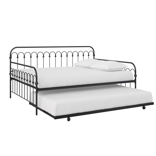 Novogratz Bright Pop Full Metal Daybed with Twin Trundle Bed, Black