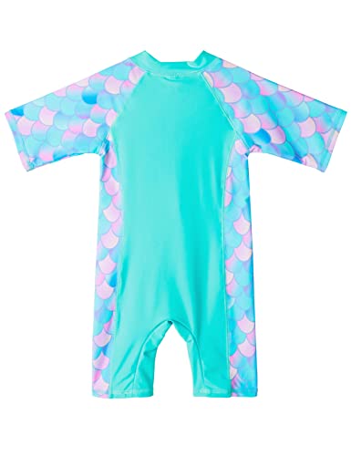 TFJH E Short Sleeve Swimsuits Girls Rashguard Bathing Suit UV 50+ Swimming Clothes Swimwear Zipper 4t 5t Pink Leave Short 4A