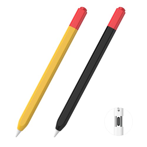 MoKo Pencil Case Compatible with Apple Pencil (USB-C), 2 Pack Silicone Apple Pencil USB C Sleeve Cover, Protective Skin Cover Holder Grip Sleeve, Support Magnetic Attachment, Black-Red+Orange-Red