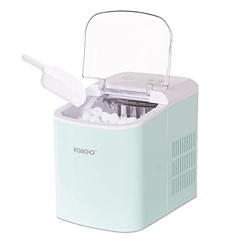 Igloo Electric Countertop Ice Maker Machine - Automatic and Portable - 26 Pounds in 24 Hours - Ice Cube Maker - Ice Scoop and Basket - Ideal for Iced Coffee and Cocktails - Aqua