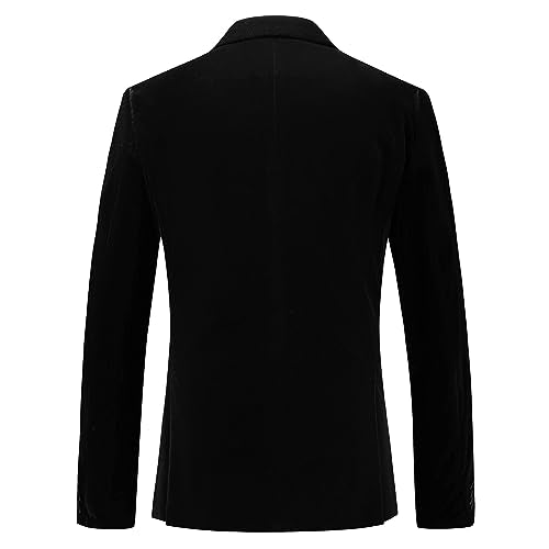 KUDORO Mens Velvet 3 Piece Suits Slim Fit Peaked Lapel One Button Tuxedo Dinner Jacket Vest Pants Suit Black