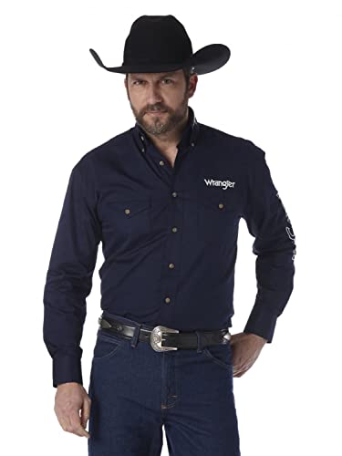 Wrangler mens Western Logo Two Pocket Long Sleeve Button Down Shirt, Navy, 3X US