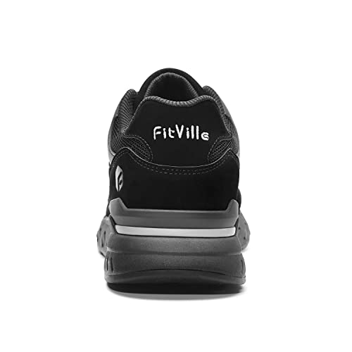 FitVille Women's Extra Wide Walking Shoes Wide Width Sneakers for Flat Foot Plantar Fasciitis Heel Pain Relief - Rebound Core All Black