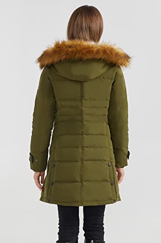 Orolay Women's Hooded Slim Puffer Jacket Quilted Mid Length Winter Down Coat Green XS