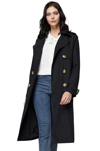 Orolay Women's 3/4 Length Double Breasted Trench Coat Lapel Jacket with Belt Black XS