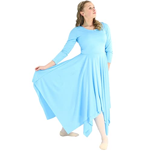 Danzcue Girls Celebration of Spirit Long Sleeve Praise Dance Dress, Aqua Blue, S-M