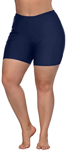 ATTRACO Swim Shorts Women Plus Size High Waist Swimsuit Bottoms Board Shorts Navy 2X