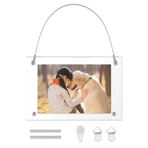OGANAZI 4x6 Acrylic Picture Frame Clear Picture Frame Freestanding Double Sided Frame Desktop Floating Display, Frameless Transparent Desk Picture Frame