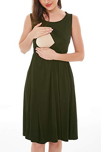 Smallshow Women's Sleeveless Nursing Dresses Patchwork Maternity Breastfeeding Dress SVP089 Medium