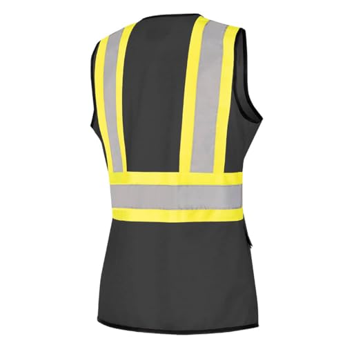 Pioneer Safety Vest for Women with Pockets - Hi-Vis Reflective Tape - for Construction - Black