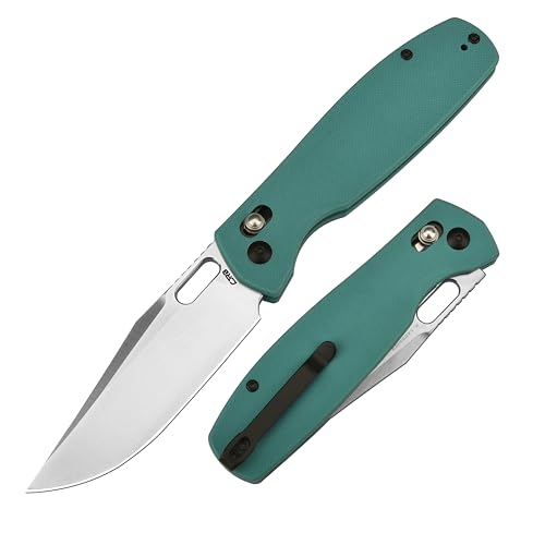 CJRB Prado Pocket Knife 3.76" AR-RPM9 Sand Polish Steel Blade G10 Handle Crossbar Lock Folding Pocket Knife for Men Outdoor Survival Camping and EDC, J1936 Aqua Green