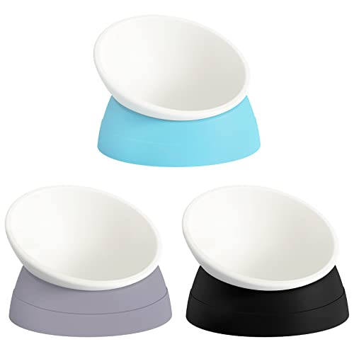Ravitat 3Pcs Elevated Cat Food Bowl - Adjustable, Anti-Slip & Anti-Noise, Protects Pet's Spine - Thickened Plastic, 17 Oz
