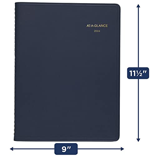 AT-A-GLANCE 2024 Weekly Planner, Quarter-Hourly Appointment Book, 8-1/4" x 11", Large, Navy (709502024)