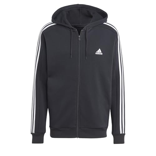 adidas Men's Essentials Fleece 3-Stripes Full-Zip, Black, Small