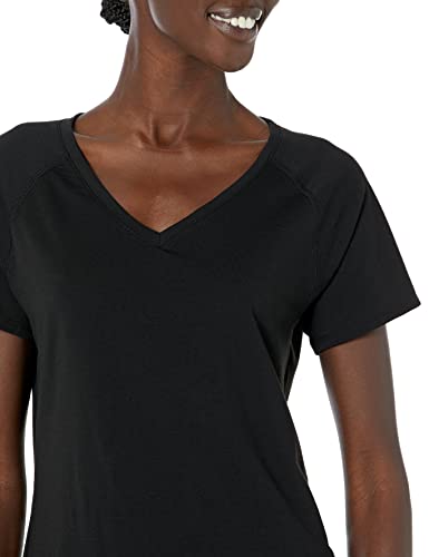 Amazon Essentials Women's Studio Relaxed-Fit Short-Sleeve Lightweight V-Neck T-Shirt, Black, X-Small