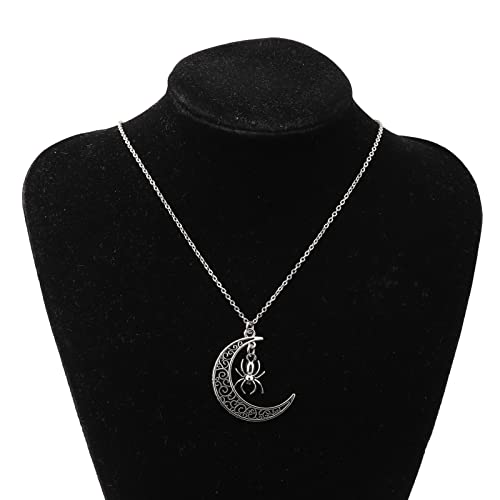 BEKECH Spider Lovers Gift Spider Charm Crescent Moon Necklace Halloween Spider Costume Jewelry for Spider Insect Lover