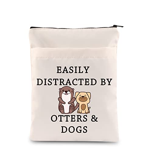 MNIGIU Otter Gift Dog Lover Makeup Bag Easily Distracted by Otters and Dogs Zipper Pouch Bag Gift (book sleeve)