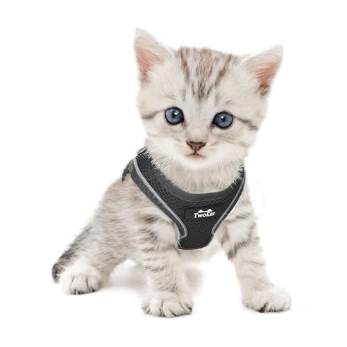 TwoEar Cat Harness Escape Proof, Soft Dog Vest Harness Adjustable, Breathable Mesh Step-in Puppy Walking Jacket Reflective Easy Control for Extral Small Pets for Outdoor Walking(XXXS, Black)