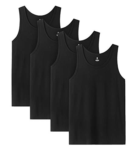 LAPASA Men's 100% Cotton Tank Top Ultra Soft Sleeveless Crewneck Breathable A-Shirts Basic Solid Undershirts Vest 4 Pack M36 Small Black