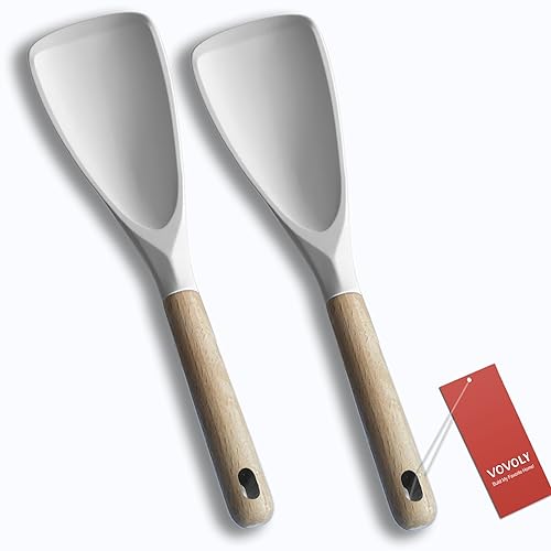 VOVOLY Cooking Spoon for Nonstick Cookingwares, Silicone Spatula Spoon for Mixing, Scoop, and Scrape,White 2 pack