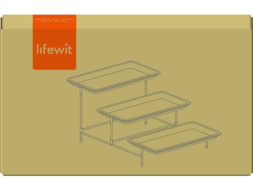 Lifewit 3 Tier Plastic Serving Tray for Party Supplies, 12" x 6.5" Platters for Serving Food, White Reusable Trays with Black Metal Display Stand for Veggie, Fruit, Cookies, Dessert