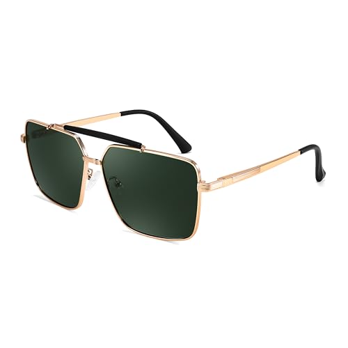 FEISEDY Trendy Polarized Aviator Sunglasses Womens Mens Retro Square Double Bridge Metal 90s Shades B0098