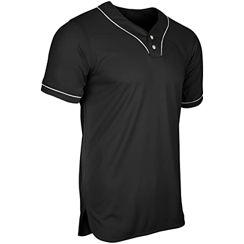 Champro Men's Standard Heater 2-Button Baseball Jersey, Black, White Pipe, Adult Small