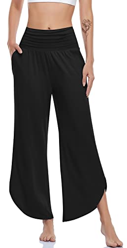 UEU Women's Wide Leg Yoga Pants High Waisted Comfy Dance Sweatpants Loose Casual Soft Lounge Joggers with Pockets (Tie Dye Black Blue, M)