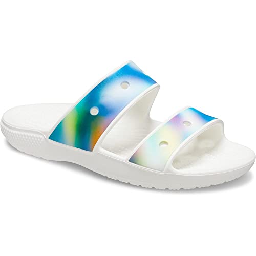 Crocs Unisex-Adult Classic Tie Dye Two-Strap Sandals, Solar Rainbow, 14 Men/16 Women