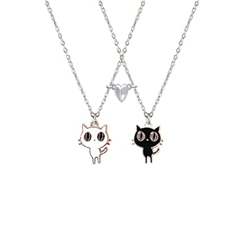 Cute Cat Necklace for Women Matching Love Heart Best Friend BFF Necklace for 2 Friendship Necklace Cat Jewelry