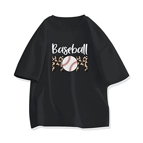 Irisbell Cotton Baseball Mom T-Shirt for Women Letters Print Casual Baseball Graphic Short Sleeve Tee Shirt Tops (as1, Alpha, s, Regular, Regular, Black)