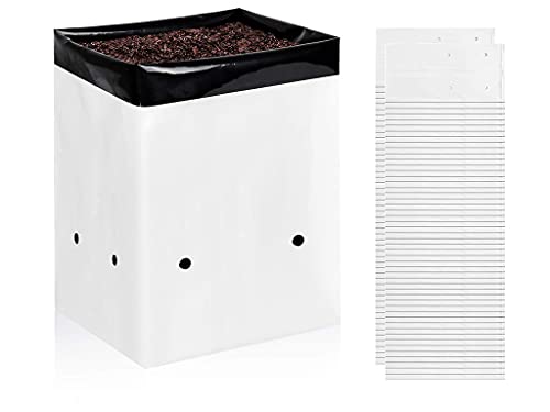 iPower GLGROWBAGFILM1X50 50-Pack 1 Gallon Black and White Grow Bags Panda Film Containers for Plants, Seedling and Rooting, Square Shape